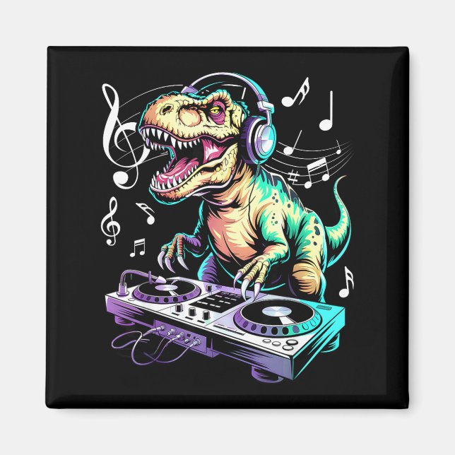 Imán A Cute T-rex Playing Electronic Music Funny Dj Din (Frente)