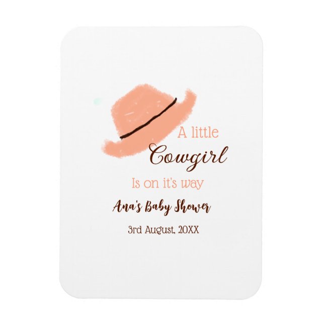 Imán A little cowgirl is on it's way orange baby shower (Vertical)