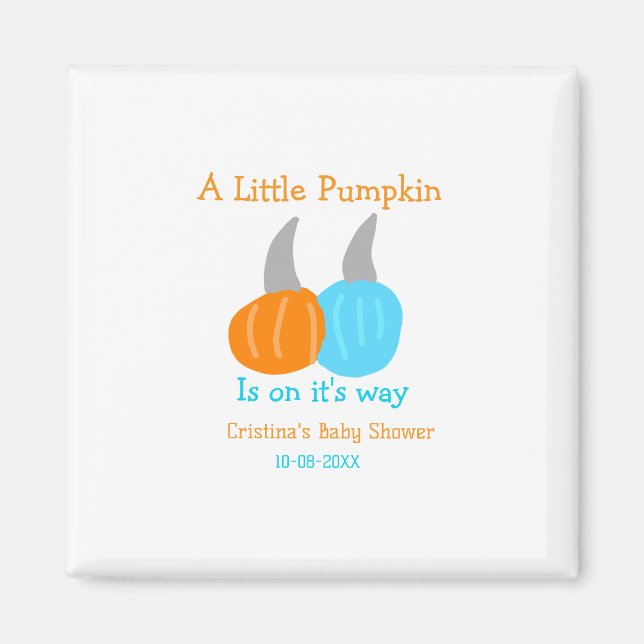 Imán A little pumpkin is on it's way baby shower orange (Frente)