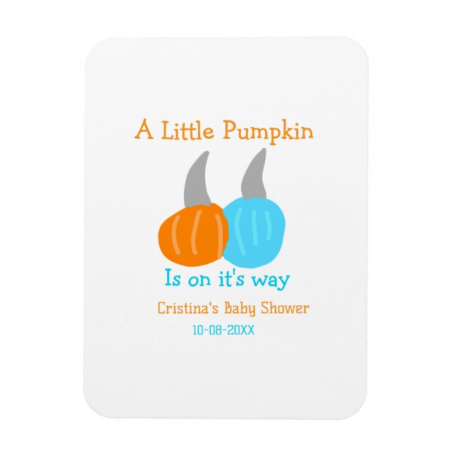 Imán A little pumpkin is on it's way baby shower orange (Vertical)