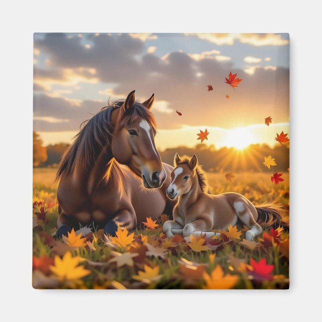 Imán A Mama Horse and her Foal in Autumn (Frente)