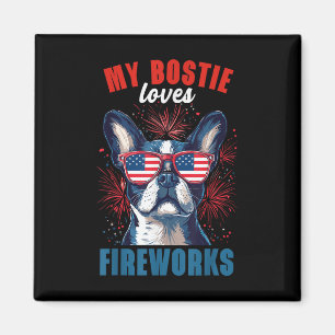 Imán A My Boston Terrier Le Encantan Los Fuegos Artific