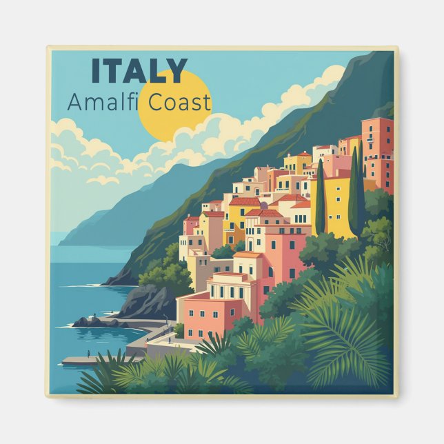 Imán A Nostalgic Classic Travel Poster – Amalfi Coast (Frente)