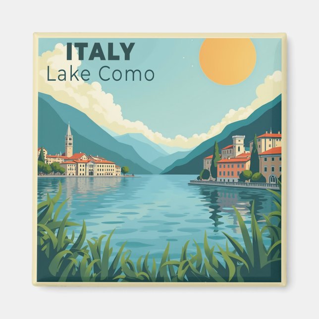 Imán A Nostalgic Classic Travel Poster – Italy Lake Com (Frente)