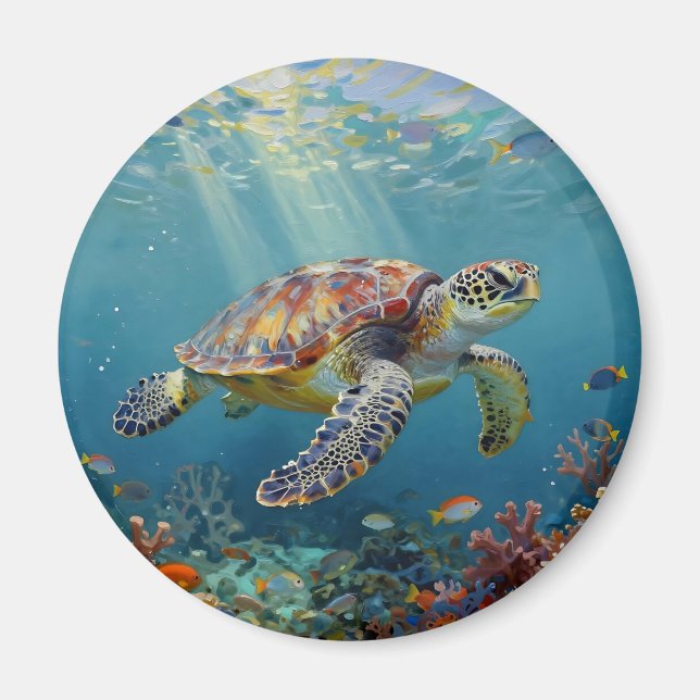 Imán A Sea Turtle and Sun Rays in the Ocean Blue (Frente)