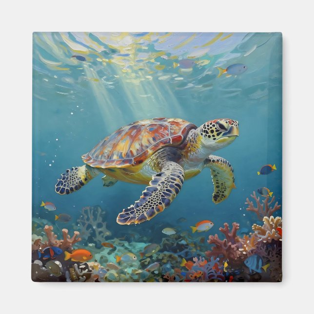Imán A Sea Turtle and Sun Rays in the Ocean Blue (Frente)