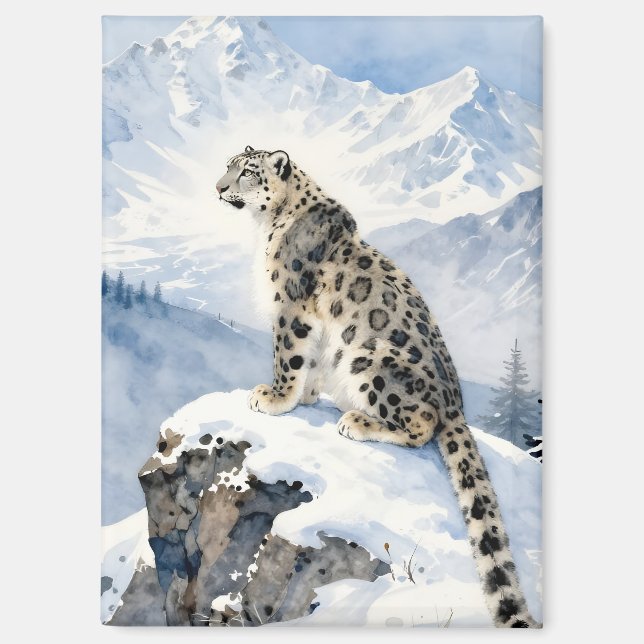 Imán A Snow Leopard on Snowy Peak (Anverso)