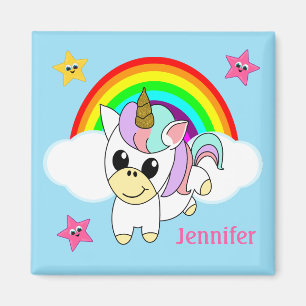 Imán A Unicornio Bebé Arcoíris y Nubes Personalizado