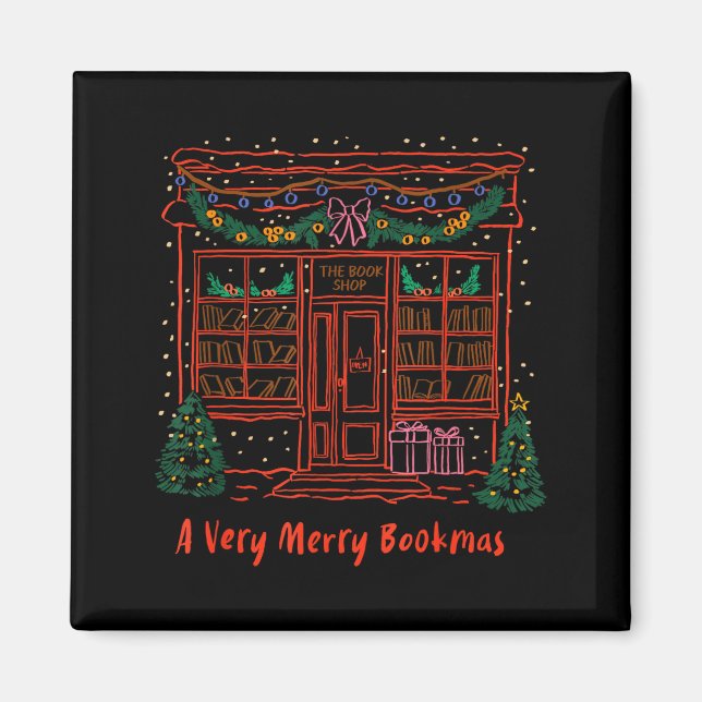 Imán A Very Merry Bookmas Cozy Christmas Bookstore Holi (Frente)
