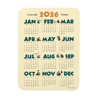 Imán A Year with Toucans: Calendar 2026 マグネットカード