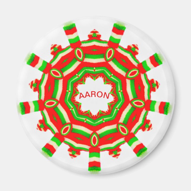 Imán AARON ~ Navidades personalizados Fractal de ruedas (Frente)