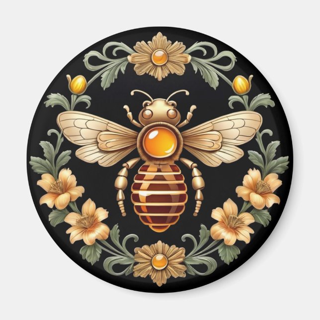 Imán Abeja Art Nouveau sobre negro (Frente)