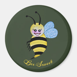Imán Abeja Cuidada De Acuarela Con Sonrisa Feliz