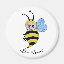 Imán Abeja Cuidada De Acuarela Con Sonrisa Feliz