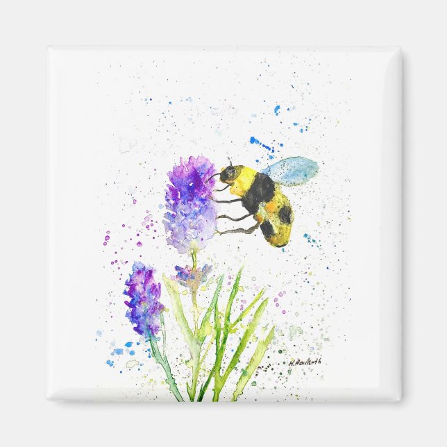 Imán Abeja de bullicio y flores acuarela (Frente)