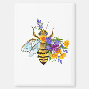 Imán Abeja de flor con plantas silvestres