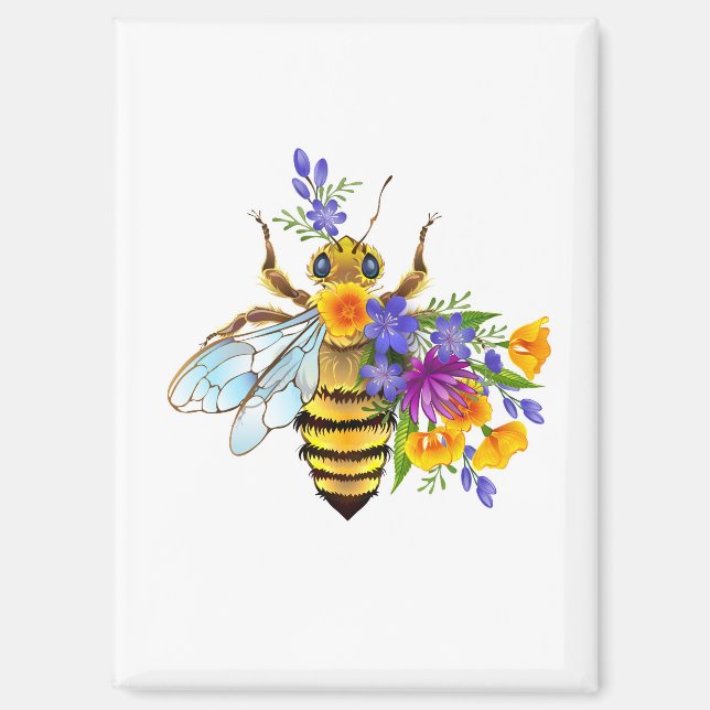 Imán Abeja de flor con plantas silvestres (Anverso)