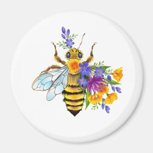 Imán Abeja de flor con plantas silvestres