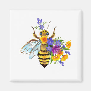 Imán Abeja de flor con plantas silvestres