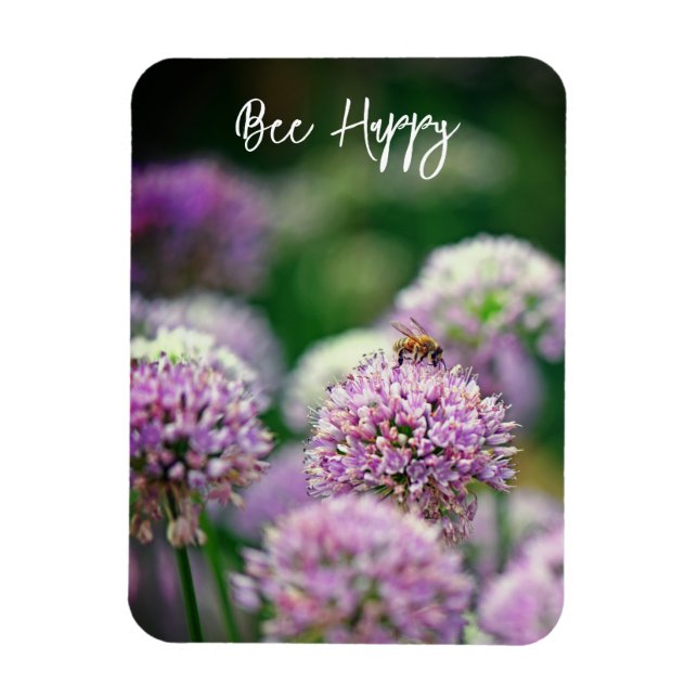 Imán Abeja feliz con motivación de la flor purple Alliu (Vertical)