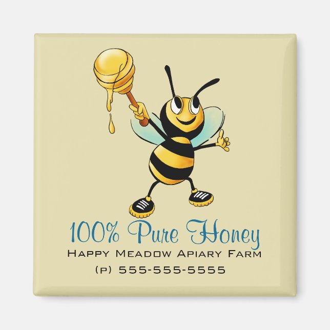 Imán Abeja feliz con una sopa de miel (Frente)