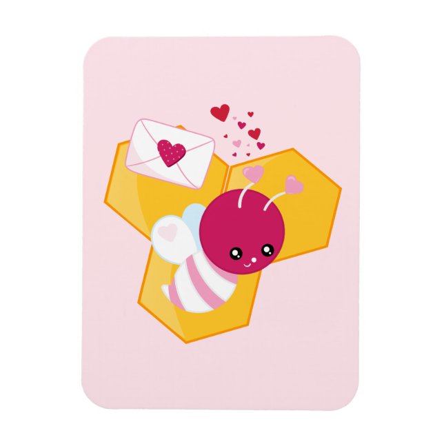Imán Abeja linda con los corazones rosados de San Valen (Vertical)