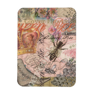 Imán Abeja Reina Vintage Hermoso Collage