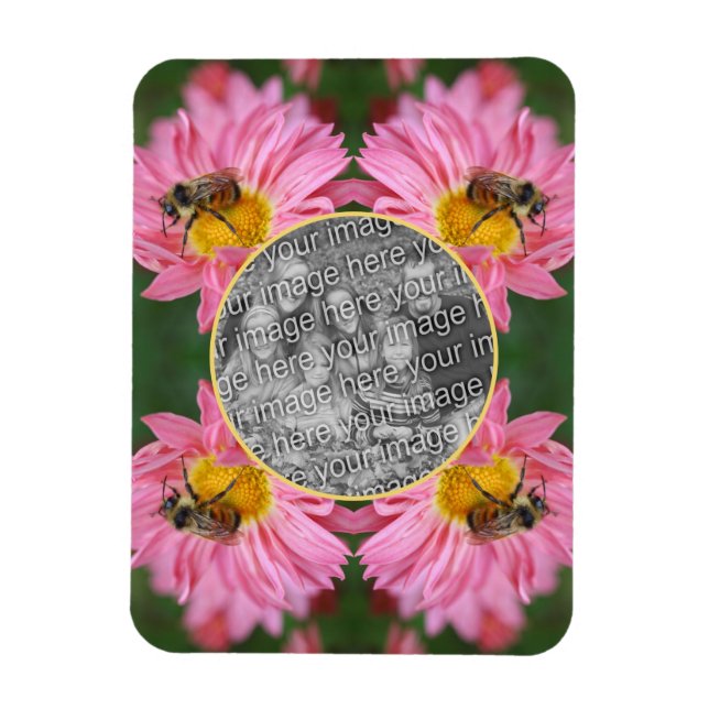 Imán Abeja Sobre El Marco De Flor De Daisy Rosa Añadir  (Vertical)