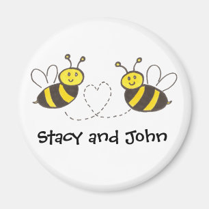 Imán Abejas con corazón con nombre personalizado