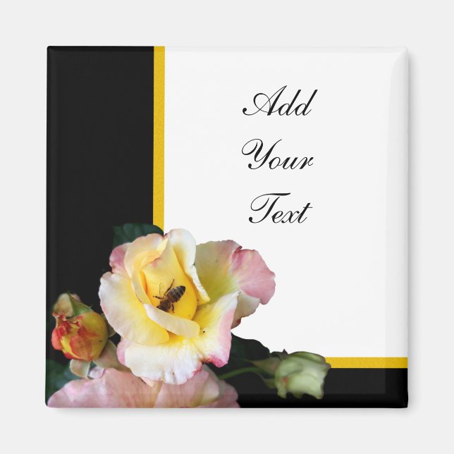 Imán Abejas con flores de rosas amarillas rosas (Frente)