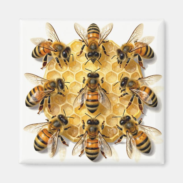 Imán Abejas en Círculo de Panal Hexagonal (Frente)