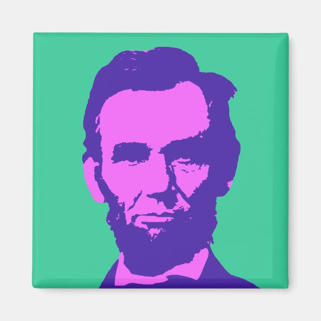 Imán Abraham Lincoln en el arte pop rosa y morado (Frente)