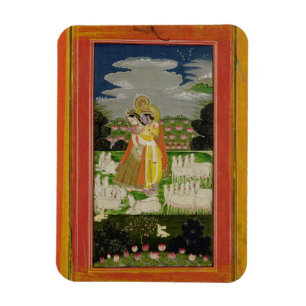 Imán Abrazo de Radha y de Krishna en un landscap