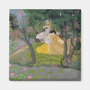 Imán Abrazo de Radha y de Krishna en una arboleda del