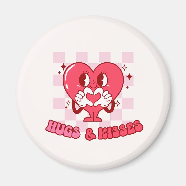 Imán Abrazos y besos de corazón rosado (Frente)
