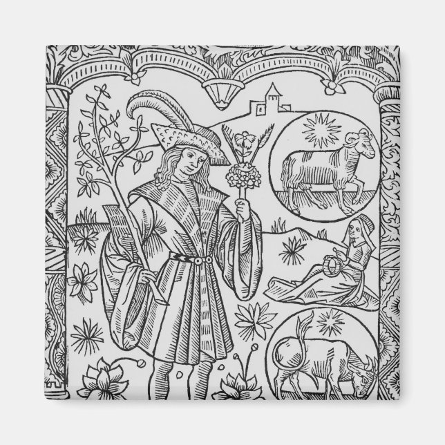 Imán Abril, flores, Aries (Frente)