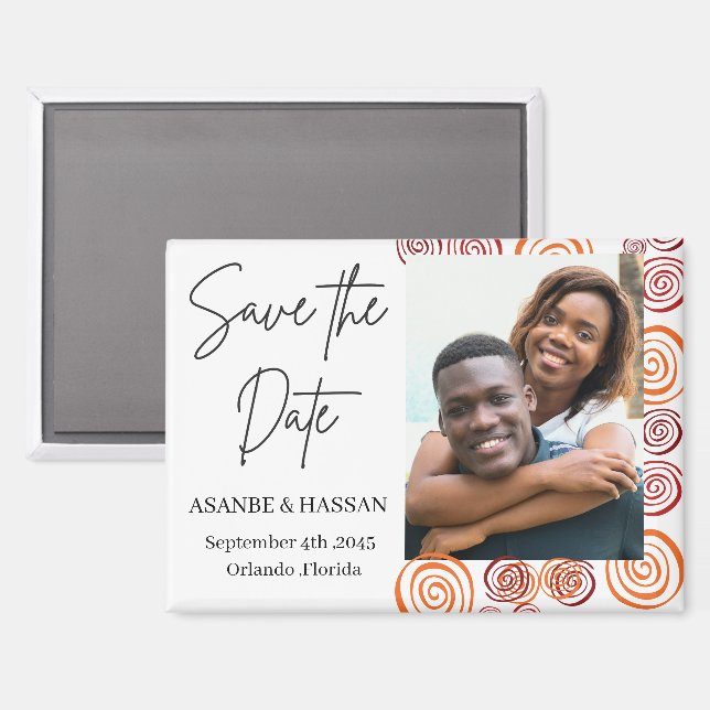 Imán Abstract African Shape Photo Wedding Save the Date (Anverso/Reverso)