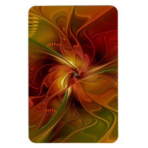 Imán Abstract Red Orange Brown Green Fractal Art Flower