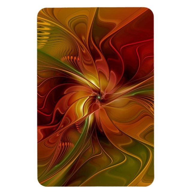 Imán Abstract Red Orange Brown Green Fractal Art Flower (Vertical)