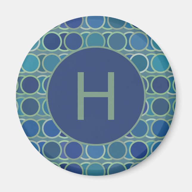 Imán Abstract Shades of Blue Circle Pattern Monogram (Frente)