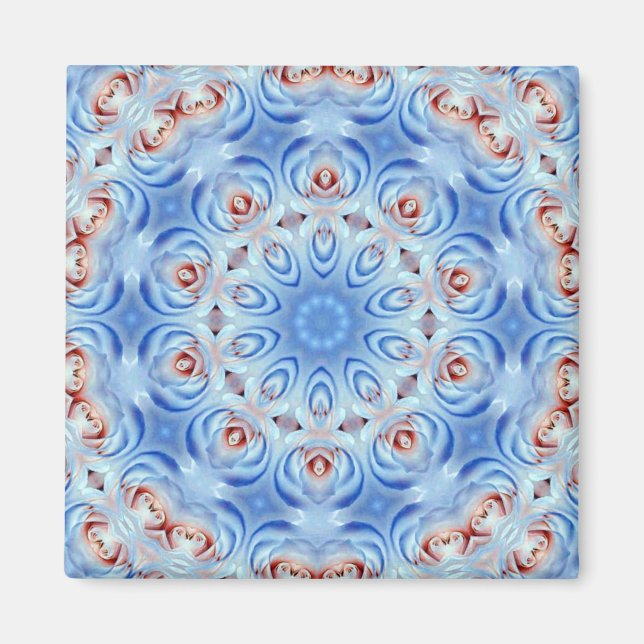 imán abstracto de rosas rojos blancos y azules (Frente)