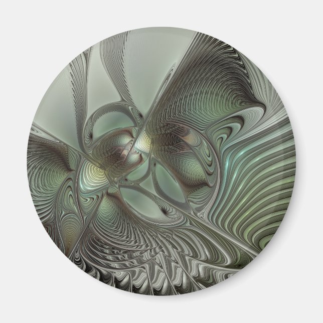 Imán Abstracto Olive Sage Green Grey Fractal Art Fantas (Frente)