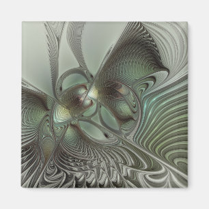 Imán Abstracto Olive Sage Green Grey Fractal Art Fantas