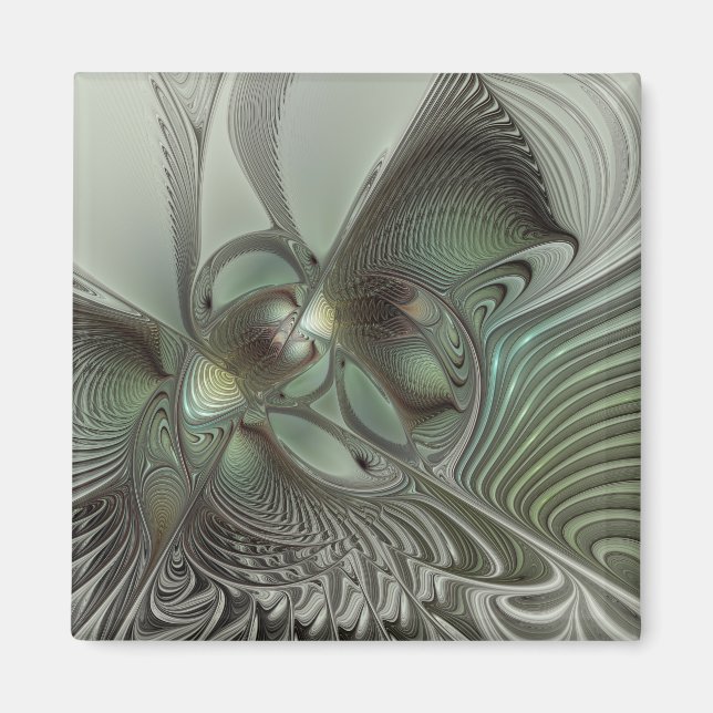 Imán Abstracto Olive Sage Green Grey Fractal Art Fantas (Frente)