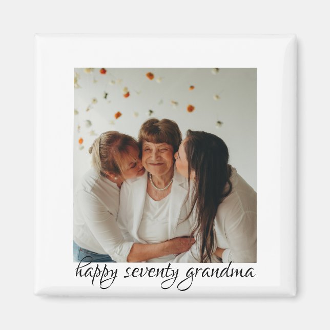 Imán Abuela feliz de cumpleaños de tres generaciones (Frente)