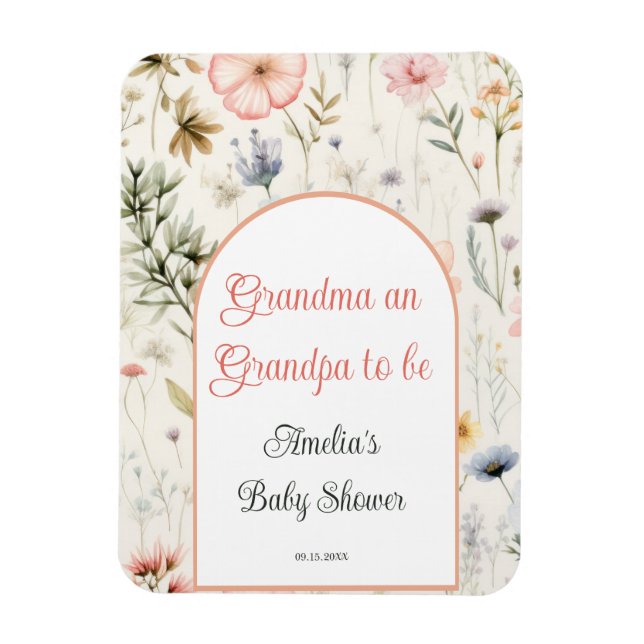 Imán Abuela y abuelo serán Baby Shower en flor (Vertical)