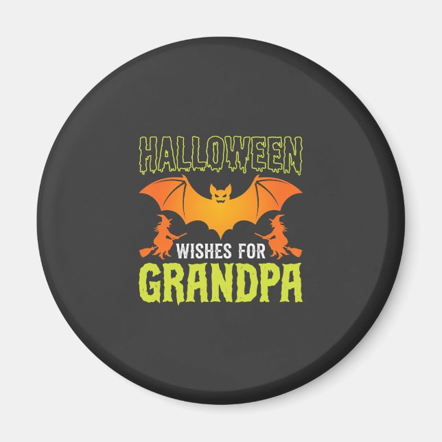 Imán Abuelo de Halloween Bruja Murciélago Deseos (Frente)