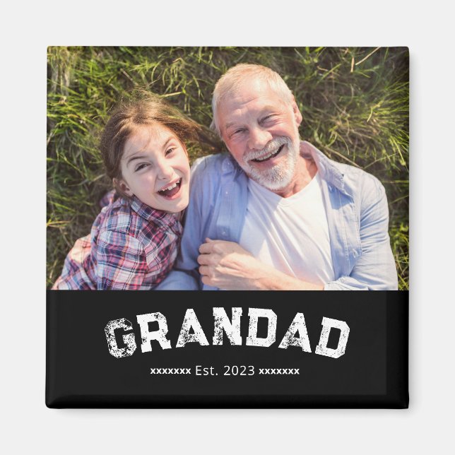 Imán Abuelo Establecido Regalo de Foto Negro (Frente)