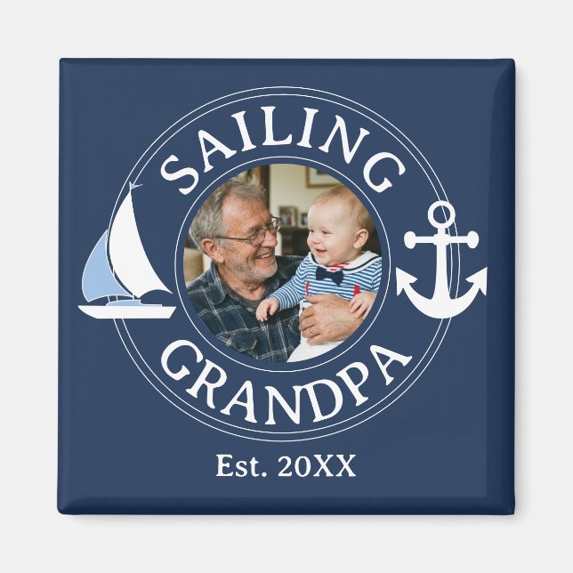 Imán Abuelo Navegando Año de Establecimiento Foto Azul  (Frente)