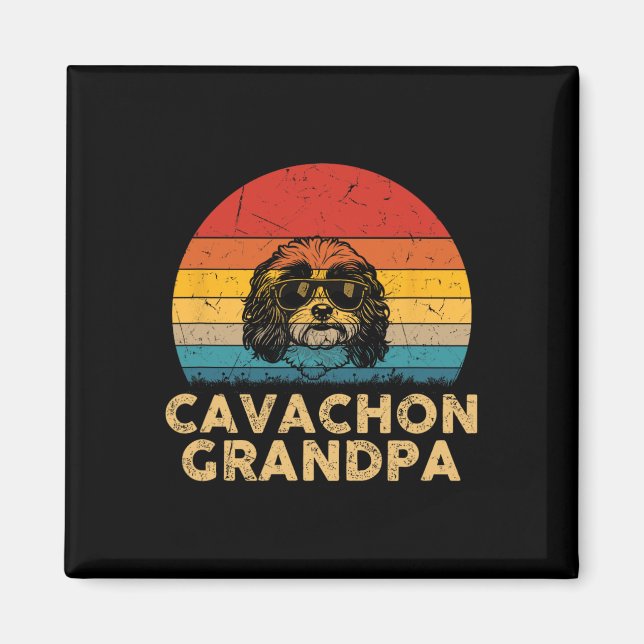 Imán Abuelo Retro Cavachon Amante de los Perros Padre d (Frente)